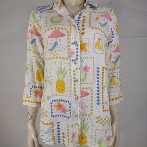 NWT Calypso St. Barth ivory colorful tropicaNl print line blend blouse top Small